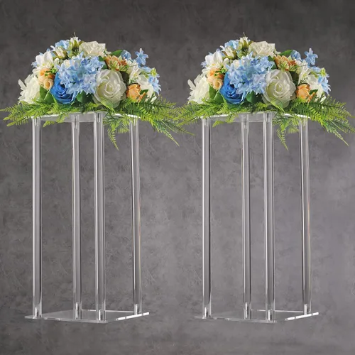 YALLOVE Soporte acrílico para flores, juego de 2 pedestales transparentes, jarrones de 15.75 pulgadas de alto para bodas, eventos, fiestas,
