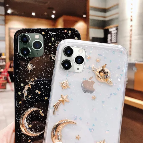 Miniatura 8 de Funda para Apple iPhone 11 Pro Max 3D Bling Planet Glitter con Space Sparkle Moon Star Universe Flexible Soft TPU Protección a prueba de golpes