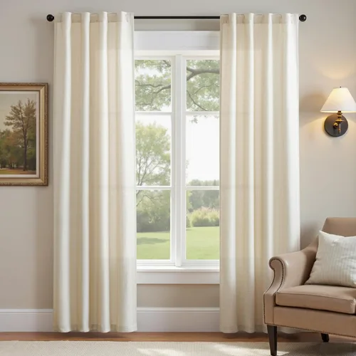 Miniatura 23 de JINCHAN Cortinas de lino beige para sala de estar y dormitorio, cortinas texturizadas de 63 pulgadas de largo, cortinas de estilo rústico de tejido