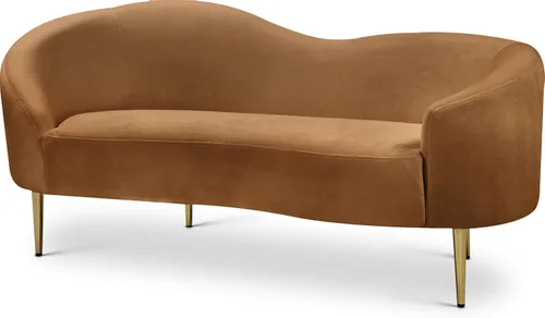 Miniatura 13 de Meridian Furniture 659Brown-L Ritz Collection Modern Sofá biplaza tapizado contemporáneo con terciopelo marrón intenso, patas de metal dorado