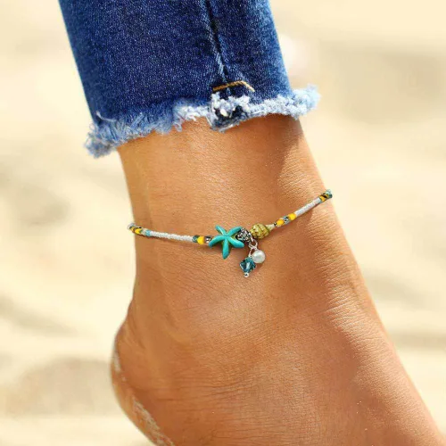 Miniatura 5 de Tobilleras de cadena de estrellas de mar, tobilleras para pies de playa, para mujeres y niñas