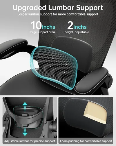 Miniatura 4 de MUXX.STIL Silla de oficina, silla de escritorio ergonómica de piel sintética con soporte lumbar ajustable y reposabrazos abatible, silla de Nori