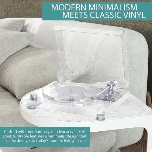 Miniatura 11 de Tocadiscos de vinilo vintage, tocadiscos Bluetooth 5.3 con preamplificador integrado, brazo de fibra de carbono, placa acrílica antivibración, doble