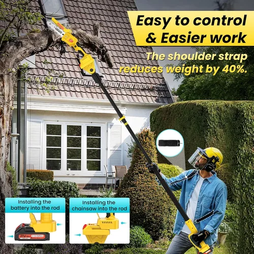 Miniatura 7 de Sierras de poste eléctricas 2 en 1 para recortar árboles, mini motosierra inalámbrica de 6 pulgadas con poste de extensión, sierra de cadena