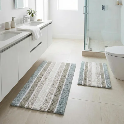 Miniatura 13 de Alfombra de baño de algodón con rayas alpinas de 24 x 60 pulgadas, color azul, antideslizante, de lujo, de secado rápido, estilo spa, ideal