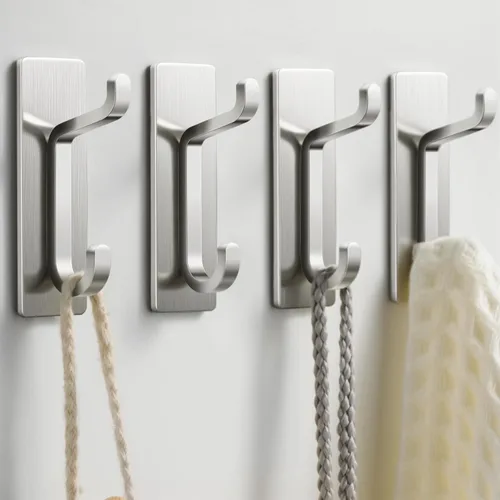 pickpiff Ganchos de pared para abrigo y toalla: 13LB fuerte adhesivo para colgar puerta, níquel cepillado