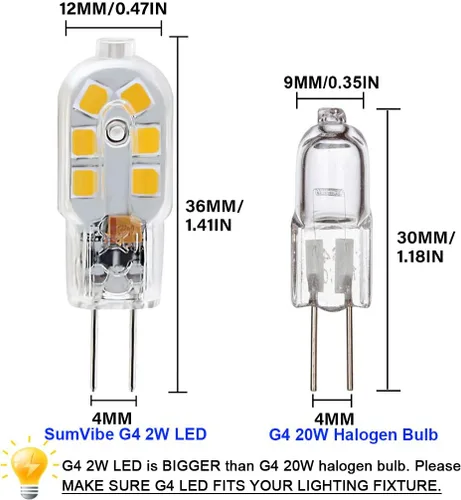 Miniatura 4 de Bombilla LED G4, reemplazo de bombilla halógena de 20 W, base de dos pines G4 de 2 W, AC/DC 12 voltios luz blanca diurna 6000 K, no regulable