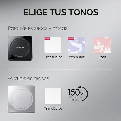 Miniatura 6 de CARSLAN Polvo prensado impermeable para la cara compacto, control de aceite de larga duración de 24H Polvo fijador prensado sin talco, libre de 01