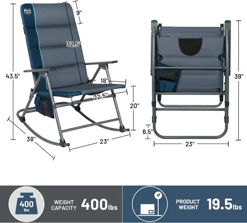 Miniatura 3 de TIMBER RIDGE Silla de columpio plegable extra grande para acampar, silla de columpio acolchada para exteriores con respaldo alto, silla portátil