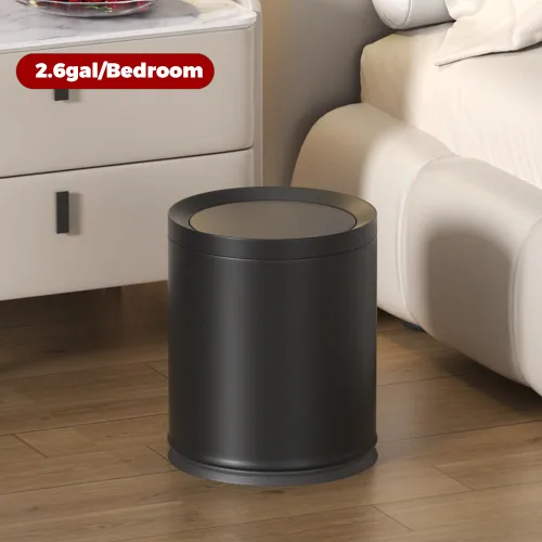 Miniatura 2 de Cubo de basura negro de 10L/2.6 galones con tapa oscilante, cubo de basura para dormitorio con tapa, pequeño cubo de basura para baño, dormitorio