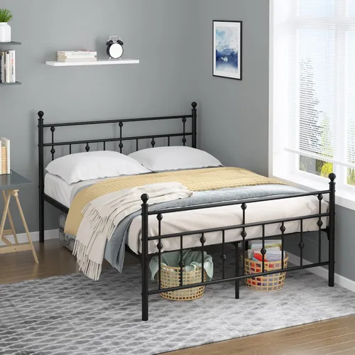 Miniatura 6 de Weehom Base de cama de tamaño matrimonial con cabecero y estribo, plataforma de metal, marco de cama debajo de la cama, diseño moderno para niños