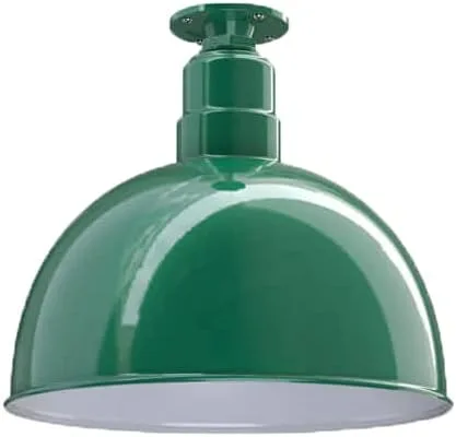 Miniatura 14 de Steel Lighting Co. Colgante de cuenco rosa Lámpara montada en el techo Cúpula de 15 pulgadas vástago de 12 pulgadas Estilo granero de acero