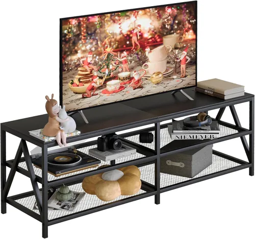 Soporte de TV para televisores de hasta 65 pulgadas, mesa consola de TV industrial de 55 pulgadas de largo con estantes de almacenamiento de 3