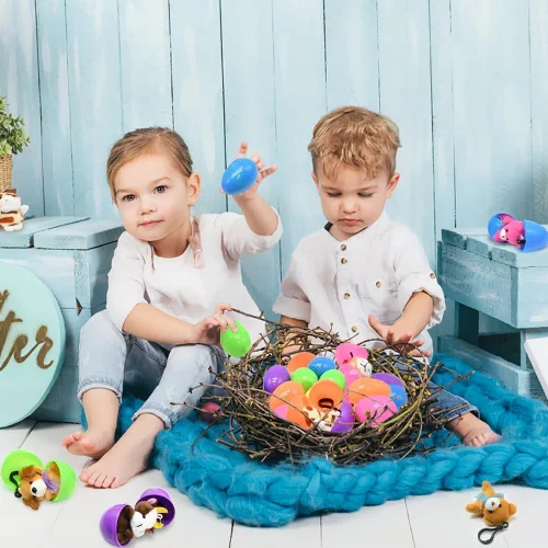 Miniatura 6 de 12 huevos de Pascua con llaveros de felpa de animales, huevos rellenos vacíos para caza de huevos de Pascua, recuerdos de fiesta, recompensas