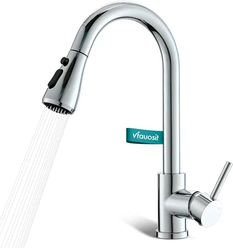 Grifo de fregadero de cocina cromado, grifo de cocina con rociador extraíble VFAUOSIT comercial de acero inoxidable para lavandería de una sola Cromo