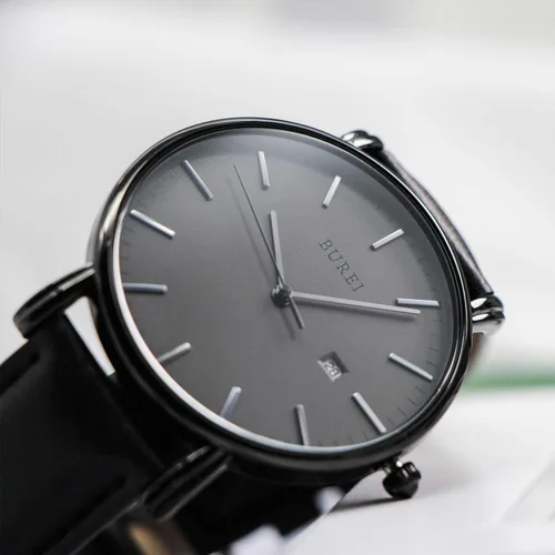 Miniatura 3 de BUREI - Reloj de pulsera analógico para hombre con fecha y correa de piel
