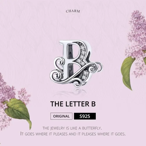 Miniatura 6 de BISAER Dijes de plata de ley 925 con inicial de letra A-Z para pulseras cuentas del alfabeto regalos de joyería Plata esterlina Diamante