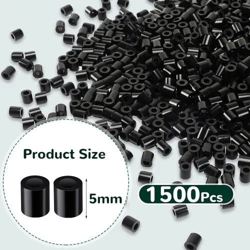 Miniatura 2 de AUGSUN Cuentas de fusible, 1500 piezas Cuentas de hierro fundibles negras de 5mm para artes y manualidades