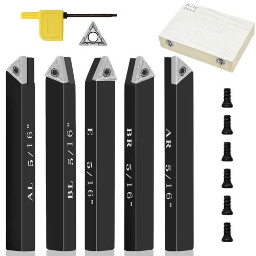 Miniatura 11 de Juego de 5 piezas de herramientas de torneado de carburo indexable de 3/8 "para tornos de mecanizado, 5 piezas de herramientas de torno de metal