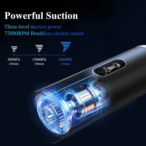 Miniatura 2 de Minthouz Aspiradora portátil inalámbrica para automóvil, aspiradora de mano de alta potencia de 20000 PA con pantalla LED, carga rápida de 2.5 horas
