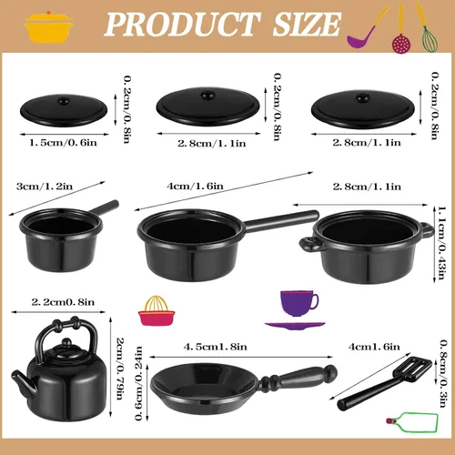 Miniatura 4 de Zhanmai Juego de 47 tazas de té de porcelana en miniatura, ollas y sartenes de metal incluyen 16 mini platos de muñeca, cuchillo tenedor, cuchara