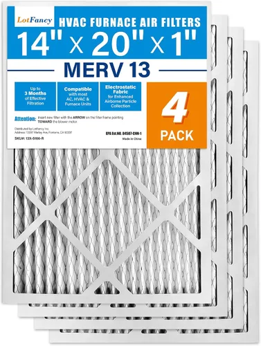 Miniatura 10 de LotFancy Filtro de aire MERV 8 de 14 x 20 x 1 pulgadas, paquete de 4 unidades, horno plisado electrostático y filtro de CA, captura el polvo, pelo