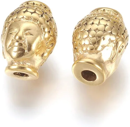 Miniatura 11 de Craftdady 60 cuentas espaciadoras de cabeza de Buda tibetano, 3 colores, cuentas de metal espiritual budista de 10-11x9-0.394 in de doble cara