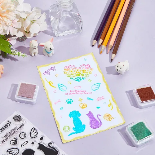 Miniatura 4 de INFUNLY Sellos Transparentes de Mascotas para Hacer Tarjetas, Sellos de Silicona Transparente Perro + Gato, Sellos de Goma para DIY, Álbum