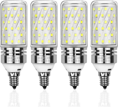 Bombillas LED E12, 15 W, luz blanca diurna de 6000 K, 1500 lm, bombillas de rosca Edison pequeñas, equivalente a incandescente de 120 W, paquete de 4