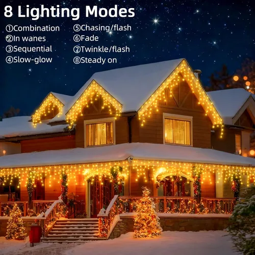 Miniatura 2 de Luces de Navidad de carámbano para exteriores - 200 LED 6.4+4.9 m 8 modos, cortina de luces de hadas en forma de guirnalda, enchufables