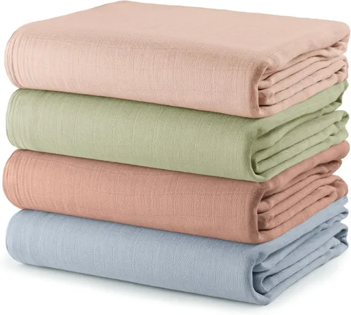 Miniatura 9 de Comfy Cubs Paquete de 4 mantas de muselina de 47 x 47 pulgadas, juego de mantas de algodón suave para bebés, grandes multiusos, para recién nacidos