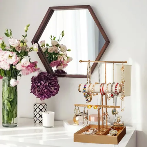 Miniatura 5 de Organizador de joyas de 3 niveles para colgar, organizador de joyas para aretes, collares, pulseras, anillos, perfumes, caja organizadora