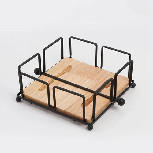 Miniatura 2 de SOVORM Servilleteros planos de 2 piezas, servilletero de metal con brazo pesado y base de madera, para cocina, mesa de comedor, granja, restaurante