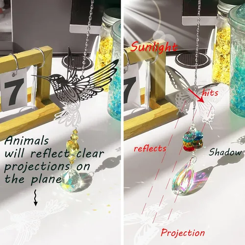 Miniatura 4 de Atrapasoles de cristal con prismas para ventana colgante, decoración de arco iris para interiores, búho, colibrí, mariposa, prisma, regalo, paquete