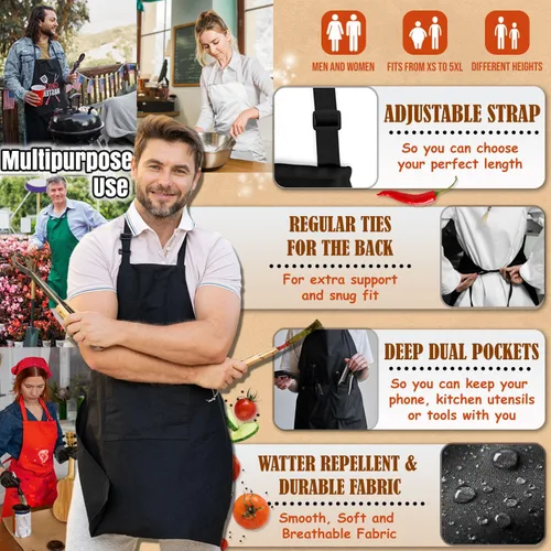 Miniatura 8 de Delantales de chef Cocinar hornear a la parrilla para restaurante casero Delantales de cocina premium con doble bolsillo para hombres y mujeres