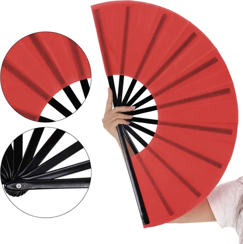 Miniatura 23 de Nydotd Paquete de 1 abanico grande de mano plegables de nailon plegable con funda de soporte para hombres y mujeres, línea de actuación, danza, kung