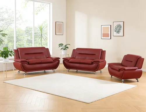Miniatura 50 de Sofás Seccionales de Cuero, Conjuntos de Muebles de Sala de Estar, 3 Piezas Conjunto de Sofá Moderno para Sala de Blanco crema