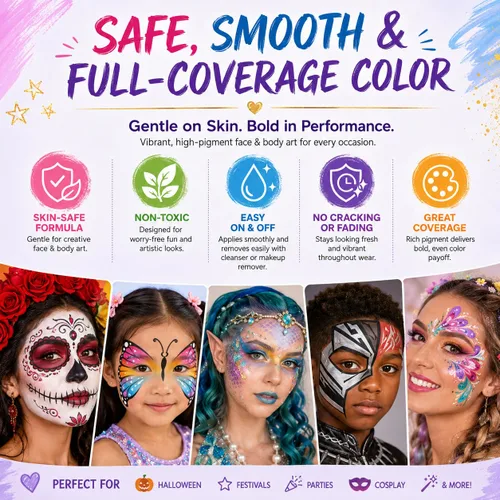 Miniatura 3 de UCANBE Paleta de aceite de pintura facial y cuerpo + juego de 10 pinceles, kit de maquillaje profesional de 15 colores para Halloween, cosplay