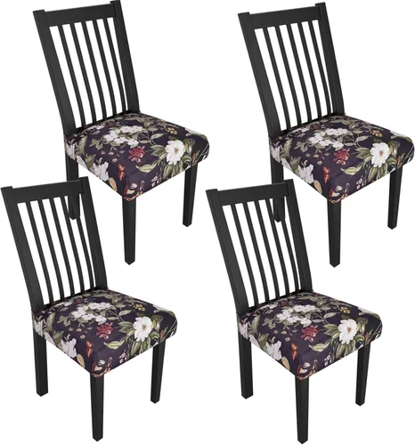 Miniatura 110 de Juego de 4 fundas elásticas para sillas de comedor, fundas para sillas de comedor con estampado floral, fundas para asientos de sillas con estampado