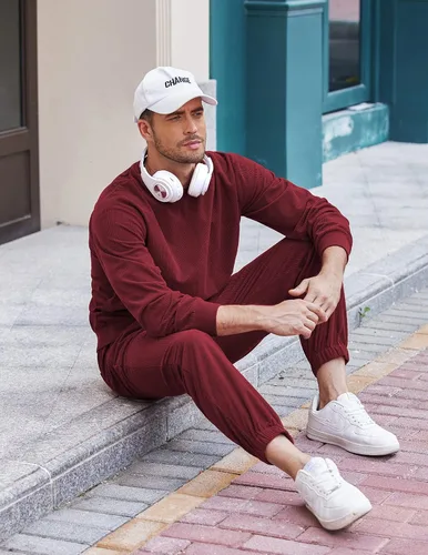 Miniatura 61 de COOFANDY Conjunto deportivo de 2 piezas para hombre, sudadera de manga larga, sin botones, para deportes, casual, fitness, trotar