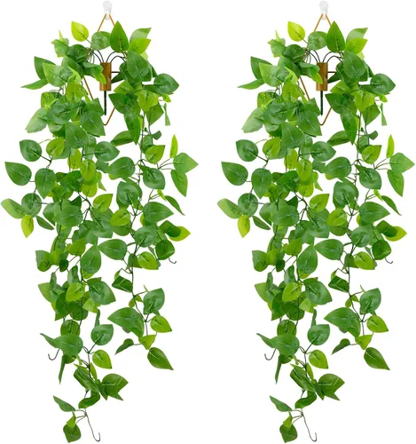 Miniatura 11 de LOYWREE Plantas Artificiales de 35.4 Pulgadas en Maceta Negra Plantas Colgantes Falsas Realistas en Maceta con Hiedra Artificial y Pothos - Ideal