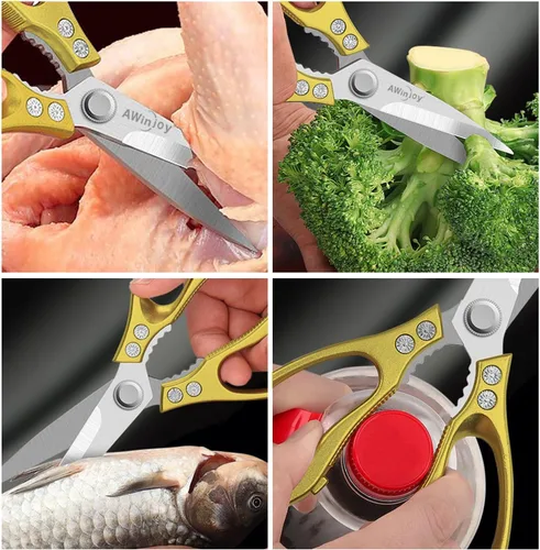 Miniatura 2 de Tijeras de cocina afiladas y resistentes, tijeras de corte multiusos para carne, pollo, pescado, aves, hierbas, pan, aptas para lavavajillas, regalo