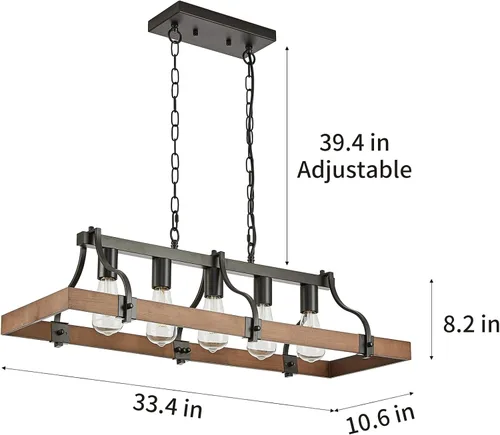 Miniatura 3 de Candelabros de granja para comedor, lámpara rústica de isla de cocina de 5 luces, techo rectangular industrial industrial negro