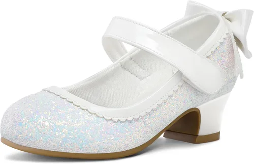 Miniatura 11 de K KomForme Zapatos de vestir para niñas con purpurina Mary Jane tipo pump con lazo, tacón bajo para fiestas y bodas, zapatos de princesa
