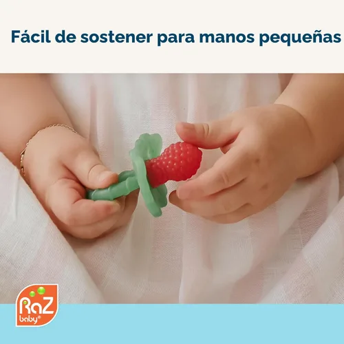 Miniatura 6 de RaZbaby RaZberry - Mordedor de silicona y chupete para alivio de la dentición en bebés, grado alimenticio, libre de BPA, diseño manos libres