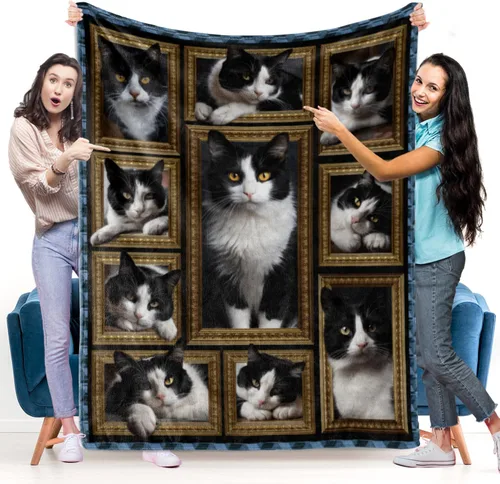 Miniatura 11 de Manta de gato negro, regalos para mujeres y hombres, acogedora manta suave y mullida para sofá, cama, viajes, manta ligera de franela de felpa
