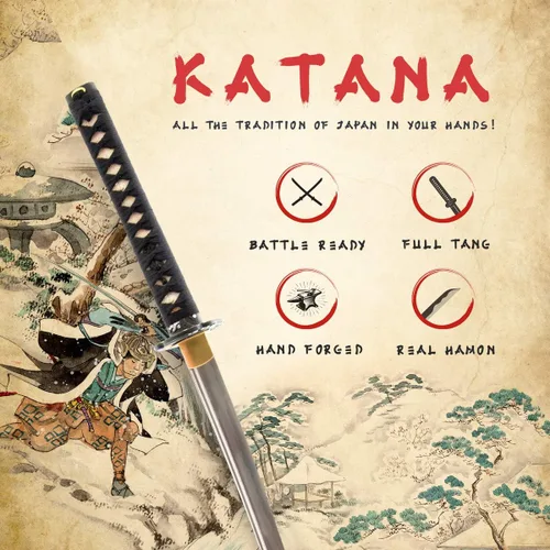 Miniatura 2 de Handmade Sword – Espada Samurai Katana, práctica, forjada a mano, acero al carbono 1045, templada al calor / arcilla, enredadera completa, afilada