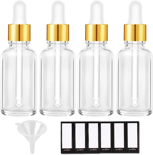 Miniatura 18 de PrettyCare Paquete de 4 botellas con cuentagotas de aceites esenciales, botellas vacías de tintura para cuidado personal y belleza, Ámbar