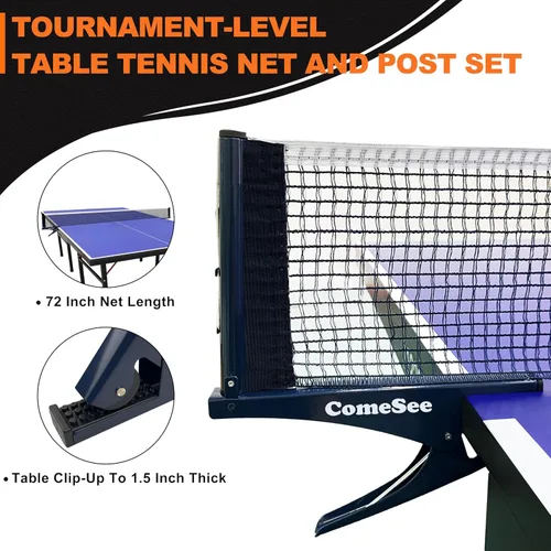 Miniatura 4 de Comesee Red de ping pong con abrazaderas plegables y juego de palas, raquetas y pelotas de tenis de mesa, postes de clip activados por resorte