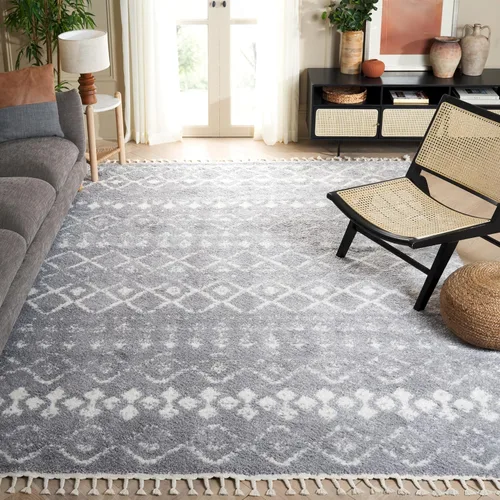 Miniatura 24 de SAFAVIEH Berber Fringe Shag Collection - Alfombra decorativa de 2 pies 2 pulgadas x 4 pies, color crema y gris oscuro, diseño que no desprende